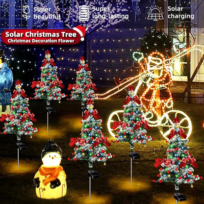 🔥Christmas Sale🎁Christmas 35Inch Solar Lighted Christmas Trees Outdoor, Snow-Flocked Pathway Trees with Multicolor LEDs