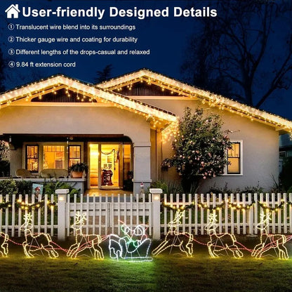 🔥Christmas Sale🎁Christmas Icicle Lights Outdoor, 164FT 1600 LED Remote-Controlled Plug-In Connectable String Lights, 8 Modes, IP65 Waterproof for Roof Eave, Gutters, House, Patio, Tree, Holiday Xmas Decor
