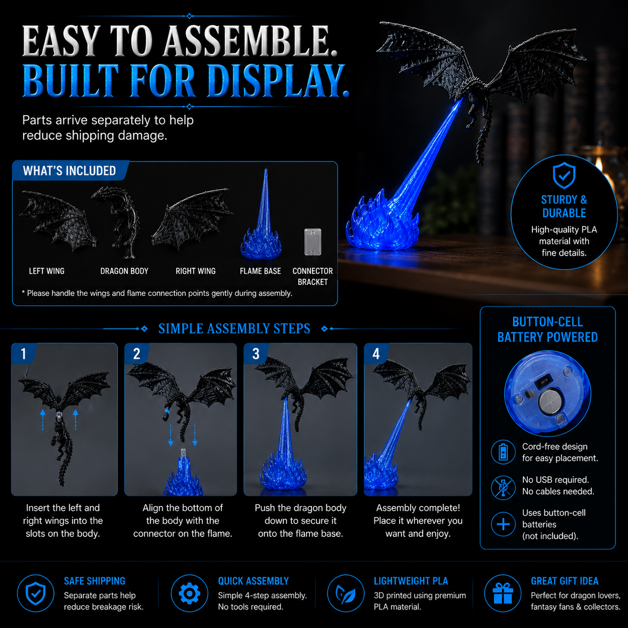 🔥 HOT SALE 🐉 Fire-Breathing Dragon LED Display | Bring Your Bookshelf to Life