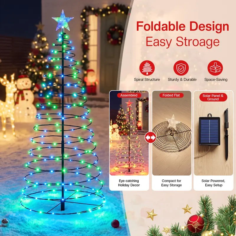 🔥Christmas Sale🎁Christmas Large 47in Solar Spiral Christmas Decorative Lights - 8 Modes, Color Changing Foldable, Solar-Powered