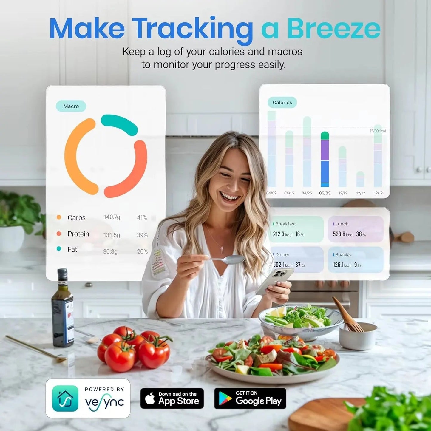 🔥AI Smart Food Scale with App – Calorie & Macro Tracking, 1 g Precision
