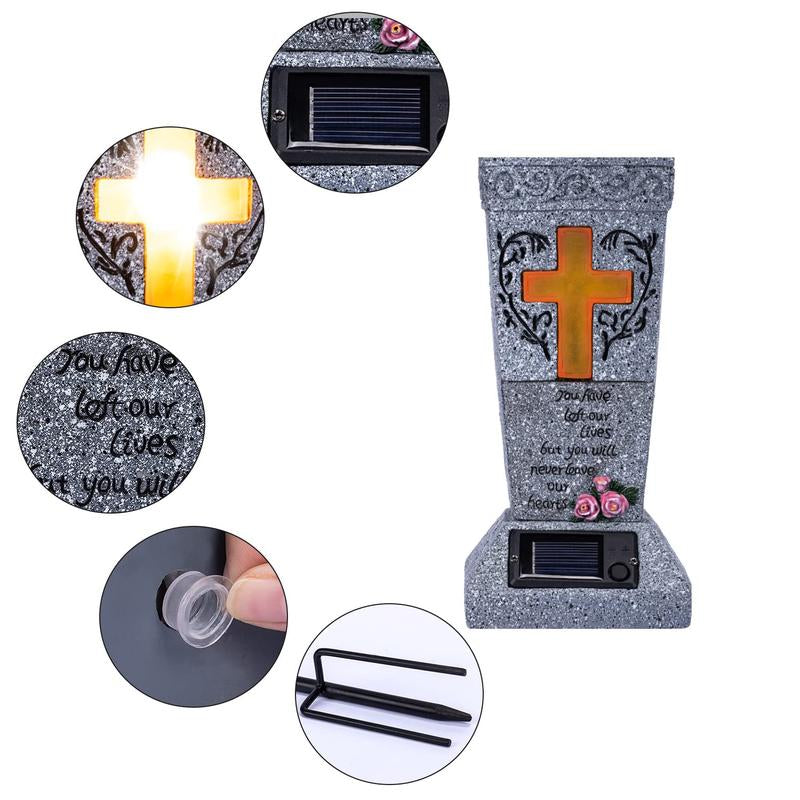 💥Solar LED Grave Vase with Ground Spike for Cemetery Headstones – Memorial Flower Holder