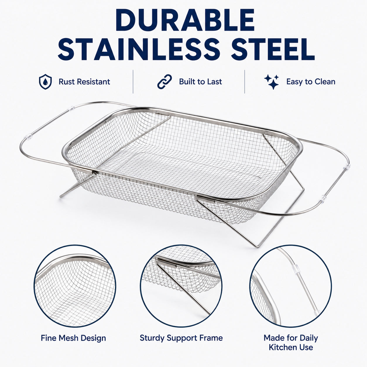 🧺 Stainless Steel Adjustable Over-the-Sink Drainer Basket