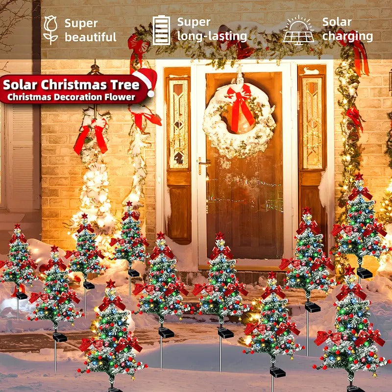 🔥Christmas Sale🎁Christmas 35Inch Solar Lighted Christmas Trees Outdoor, Snow-Flocked Pathway Trees with Multicolor LEDs