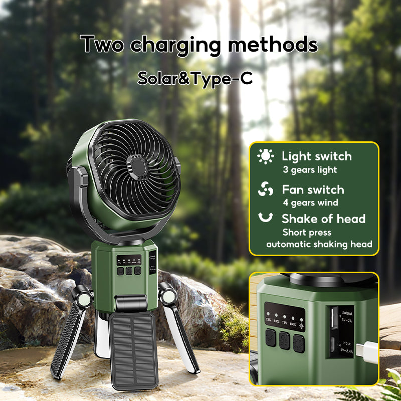 Solar Camping Fan 20000mAh Portable Air Conditioner Electric Cooling Desktop Rechargeable Fan Retractable Outdoor Spray Mist Fan