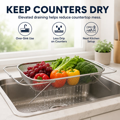 🧺 Stainless Steel Adjustable Over-the-Sink Drainer Basket