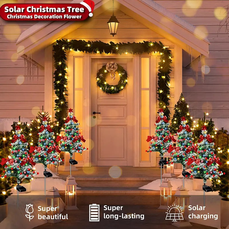 🔥Christmas Sale🎁Christmas 35Inch Solar Lighted Christmas Trees Outdoor, Snow-Flocked Pathway Trees with Multicolor LEDs