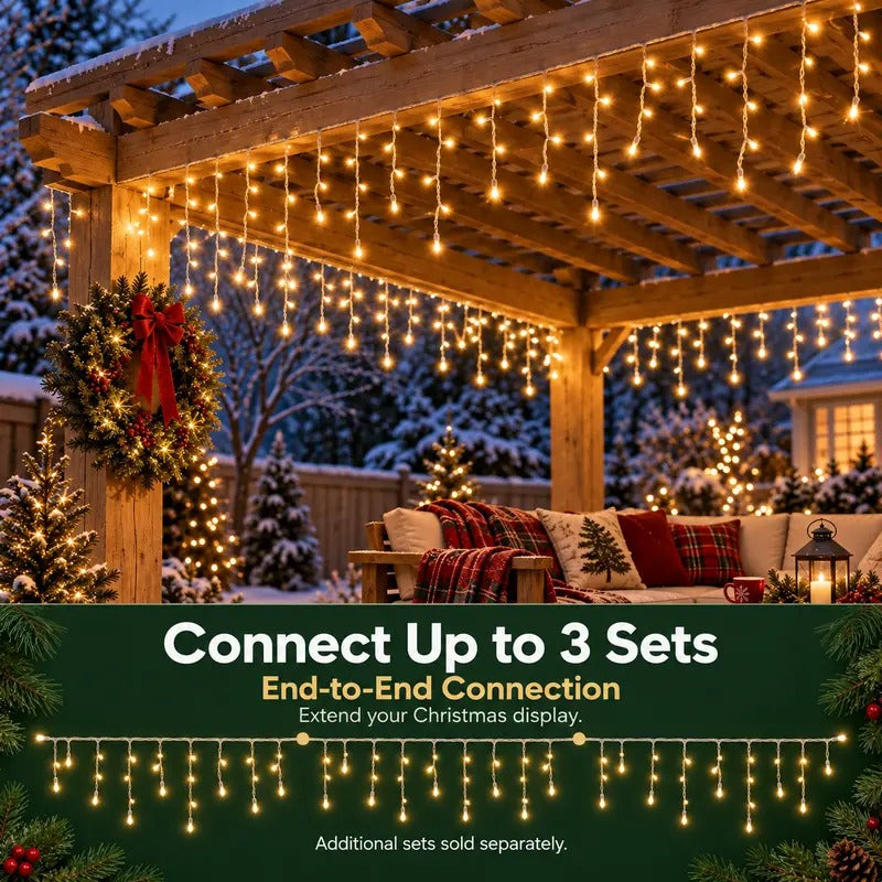🔥Christmas Sale🎁Christmas Icicle Lights Outdoor, 164FT 1600 LED Remote-Controlled Plug-In Connectable String Lights, 8 Modes, IP65 Waterproof for Roof Eave, Gutters, House, Patio, Tree, Holiday Xmas Decor