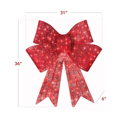 🔥Christmas Sale🎁Pre-Lit Christmas Bow, Large Outdoor LED Lighted Holiday Décor w/ 8 Light Functions, Hook