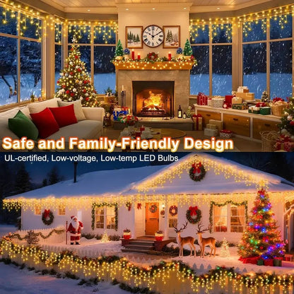 🔥Christmas Sale🎁Christmas Icicle Lights Outdoor, 164FT 1600 LED Remote-Controlled Plug-In Connectable String Lights, 8 Modes, IP65 Waterproof for Roof Eave, Gutters, House, Patio, Tree, Holiday Xmas Decor