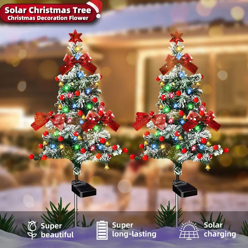 🔥Christmas Sale🎁Christmas 35Inch Solar Lighted Christmas Trees Outdoor, Snow-Flocked Pathway Trees with Multicolor LEDs