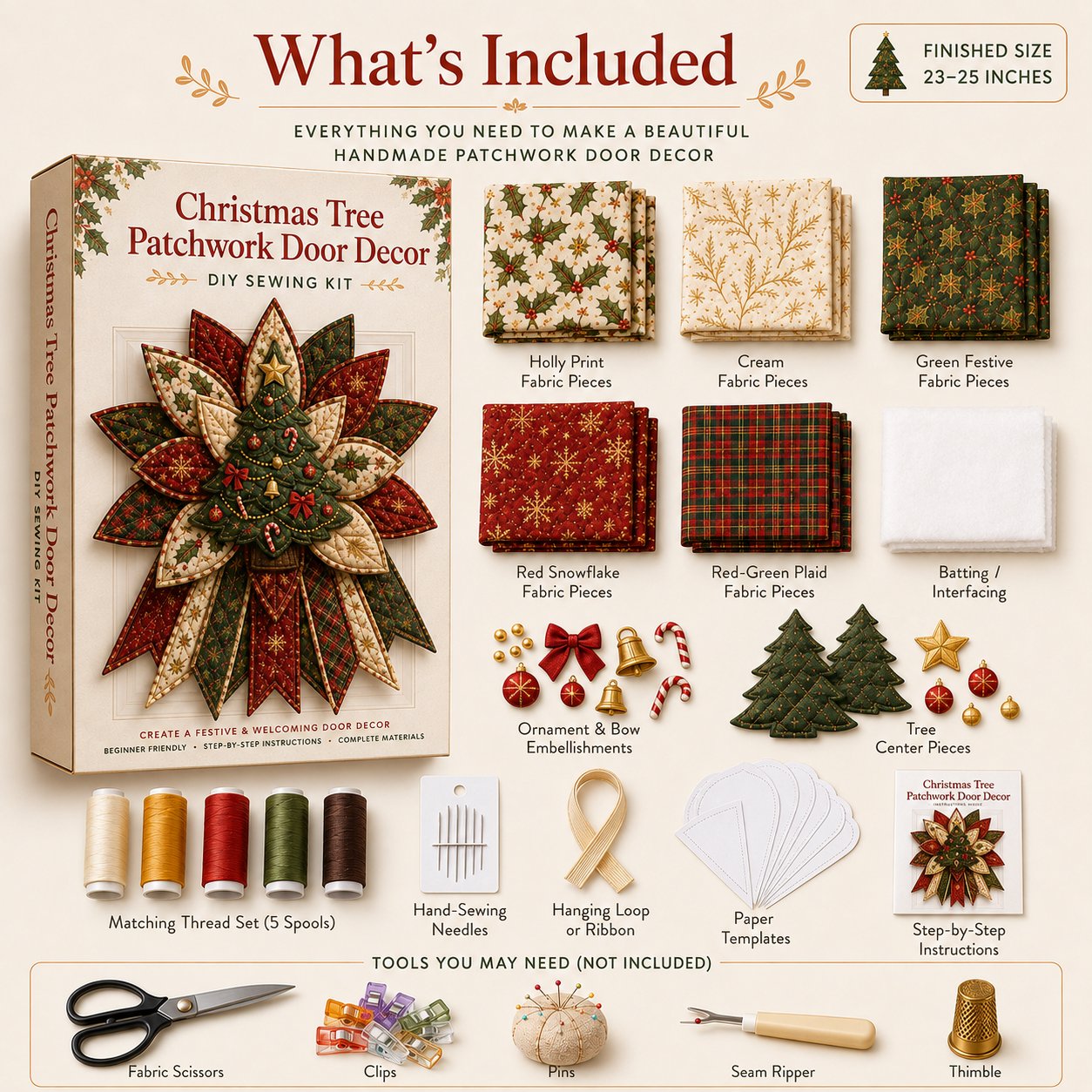 🎉 Holiday Celebration 🎄 – Festive Quilted Christmas Door Hanging DIY Sewing Kit
