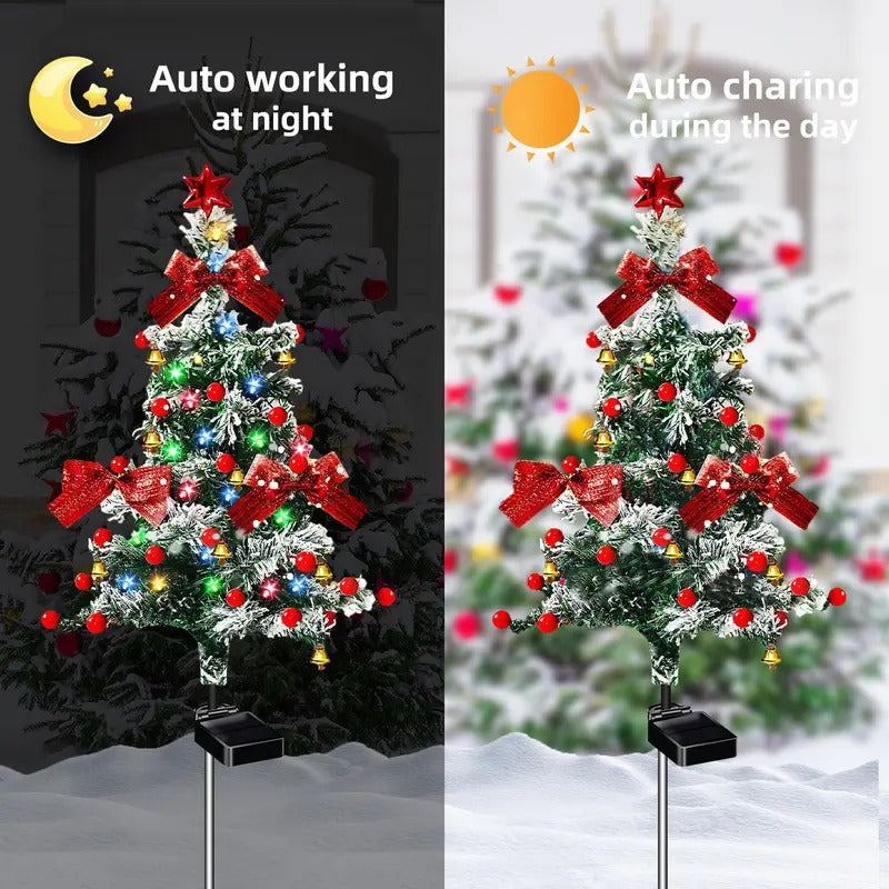 🔥Christmas Sale🎁Christmas 35Inch Solar Lighted Christmas Trees Outdoor, Snow-Flocked Pathway Trees with Multicolor LEDs