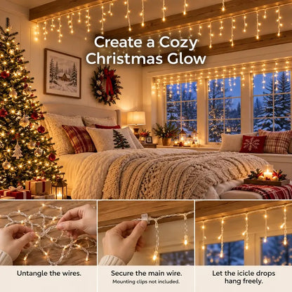 🔥Christmas Sale🎁Christmas Icicle Lights Outdoor, 164FT 1600 LED Remote-Controlled Plug-In Connectable String Lights, 8 Modes, IP65 Waterproof for Roof Eave, Gutters, House, Patio, Tree, Holiday Xmas Decor