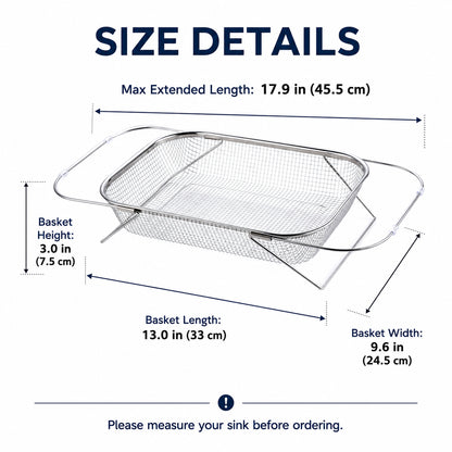 🧺 Stainless Steel Adjustable Over-the-Sink Drainer Basket