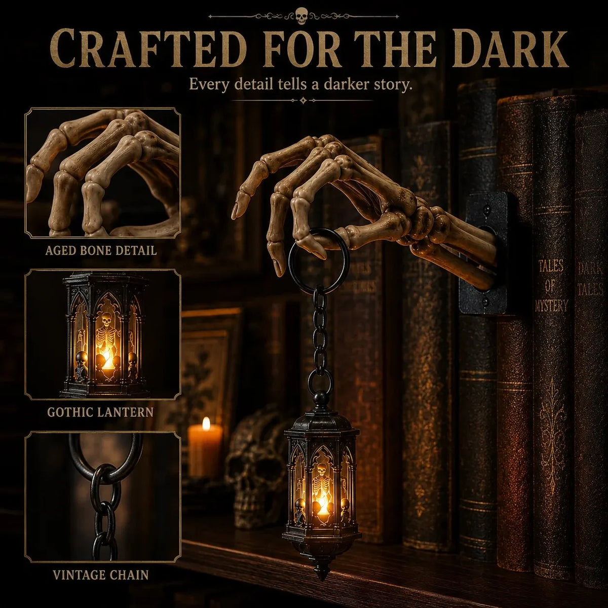💀Skeleton Hand Lantern Bookshelf Light
