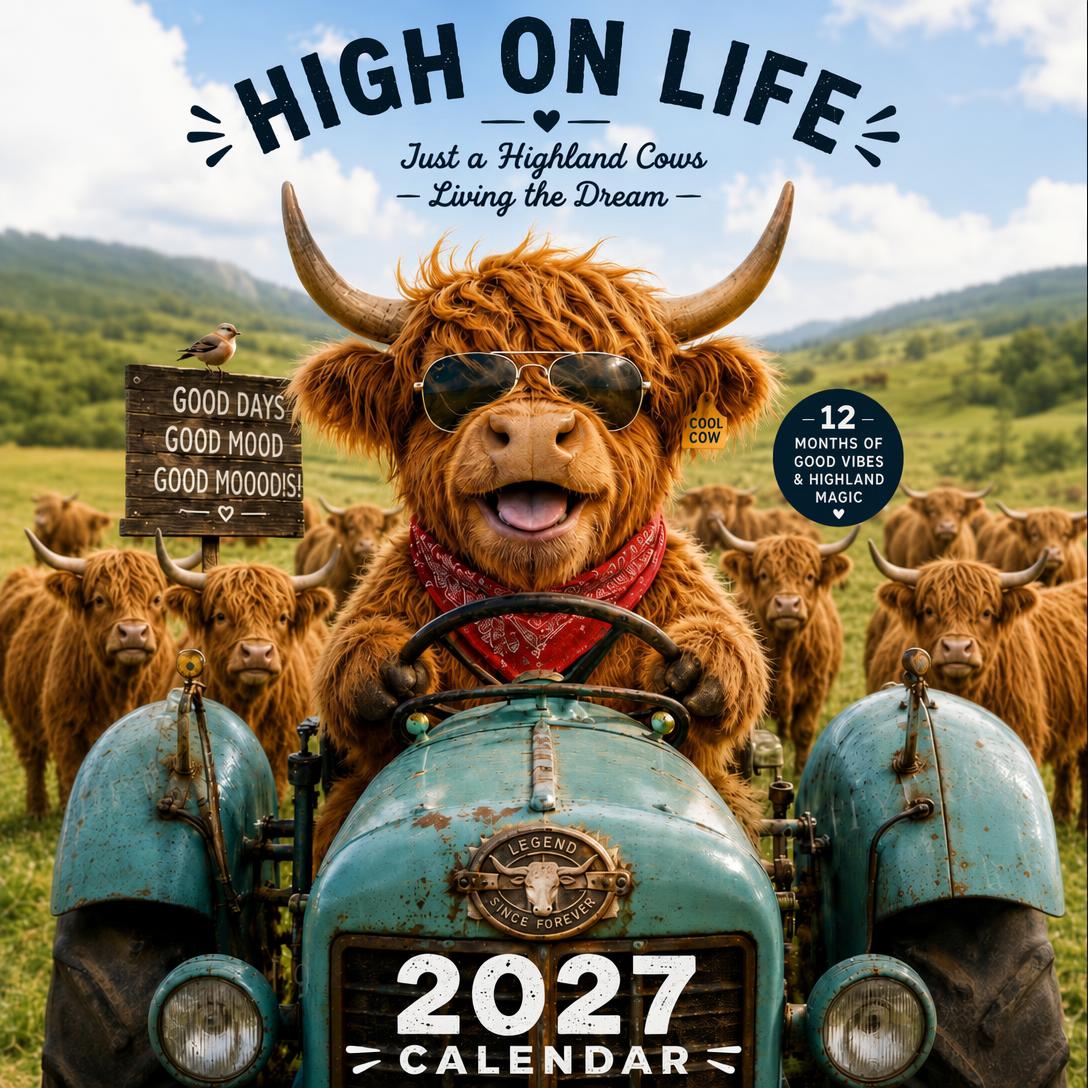 🐮🎁2027 Funny Highland Cows Wall Calendar | A4 Hanging Calendar