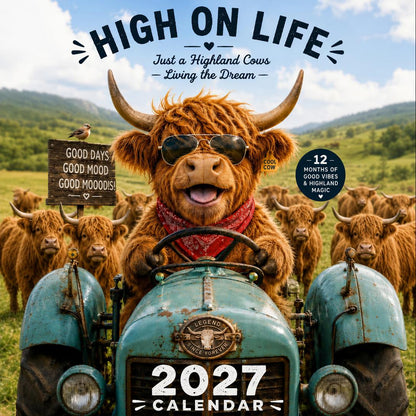 🐮🎁2027 Funny Highland Cows Wall Calendar | A4 Hanging Calendar