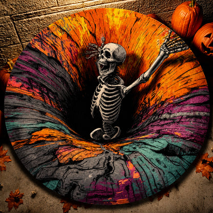 3D Skeleton Vortex Quilted Round Halloween Rug