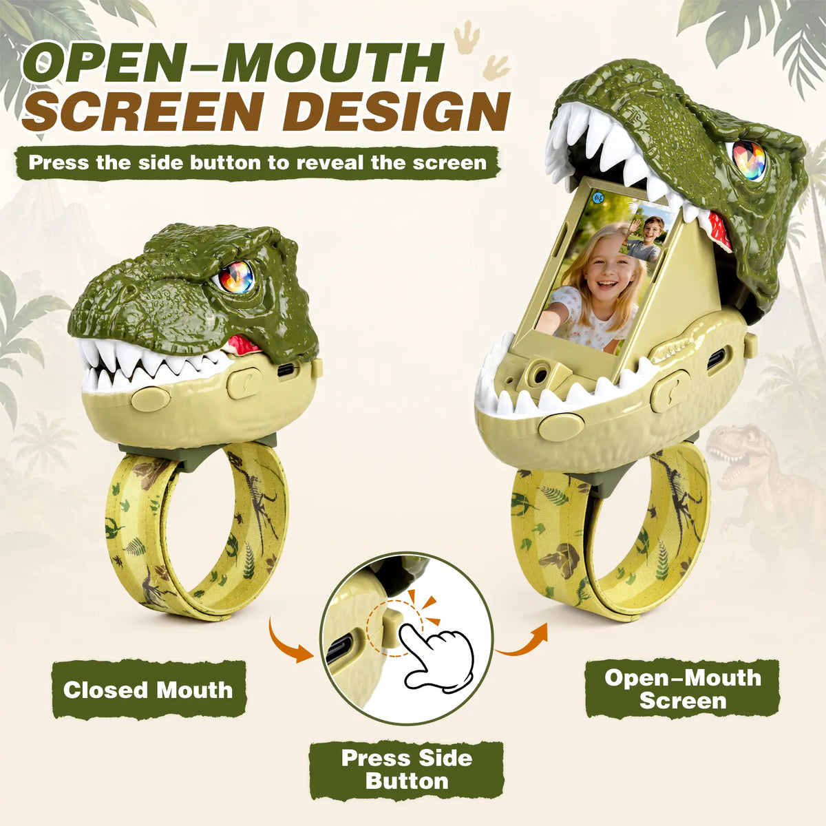 Kids Video Walkie-Talkies 2-Pack, Dinosaur Wrist Two-Way Video Chat Toy
