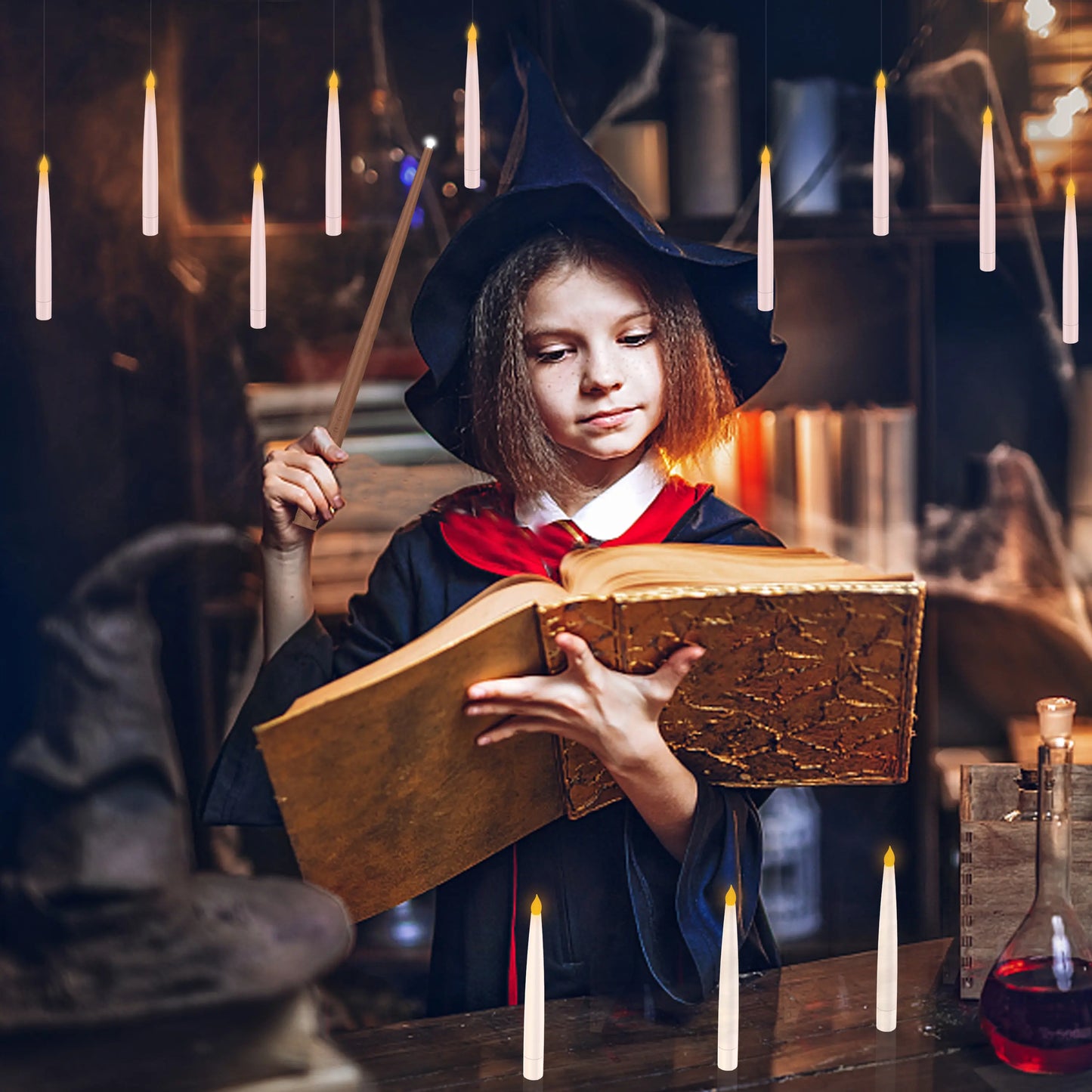 🪄🕯️ FLOATING FLAMELESS CANDLES WITH MAGIC WAND