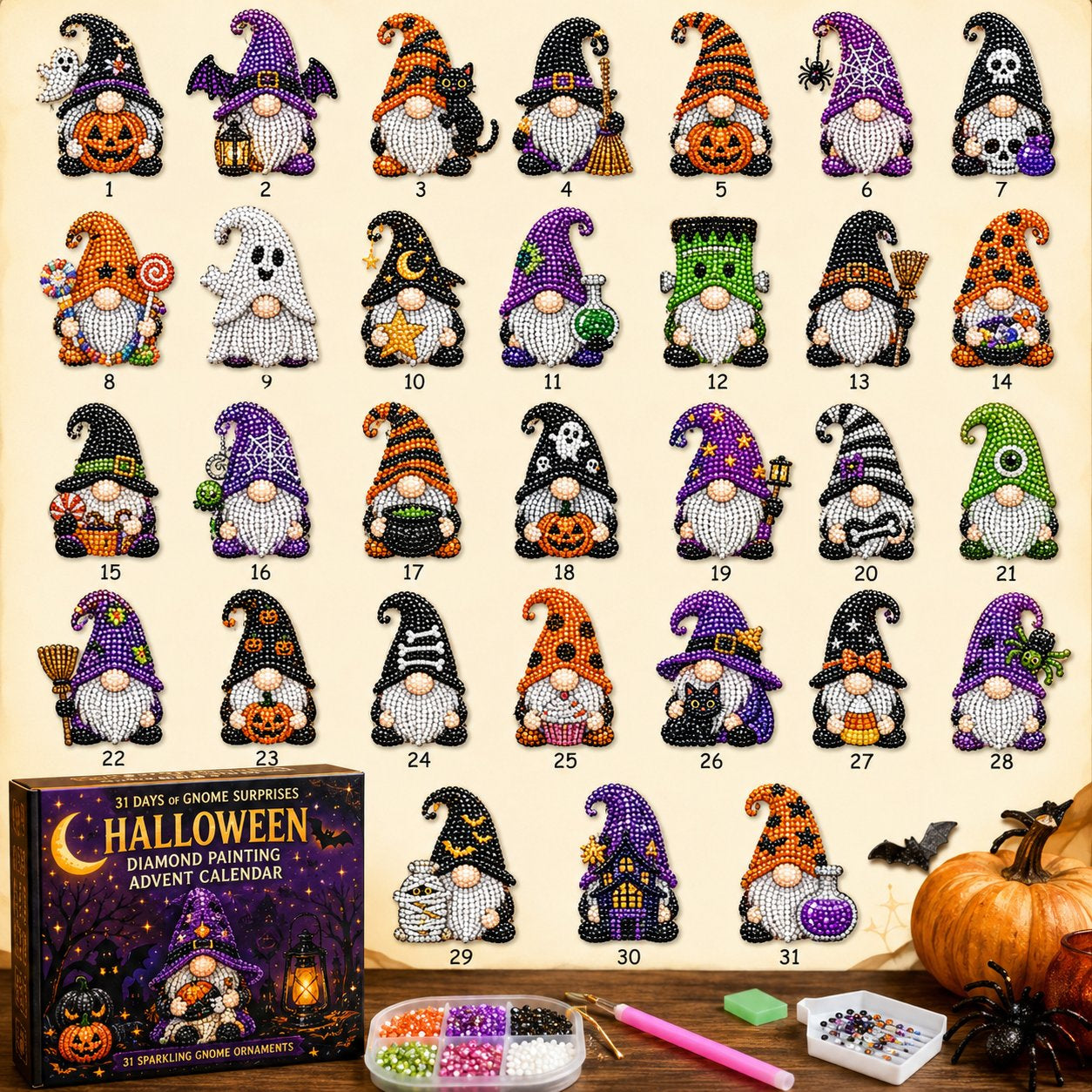 🔥HOT SALE🎃✨ 31 Days of Gnome Surprises Halloween Diamond Painting Advent Calendar
