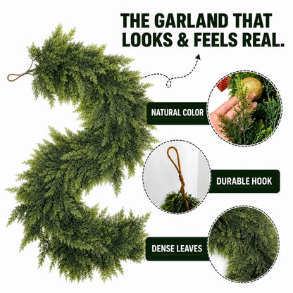 🎄 6ft Real Touch Artificial Cedar Garland | Lifelike Winter Pine Greenery for Christmas Mantle