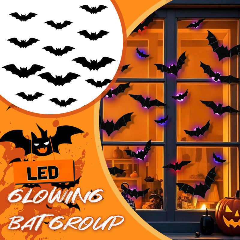 Halloween LED Flying Bat Decorations – Glowing 3D Bat Wall Decor for Porch, Window, Door, Garage & Party Backdrop