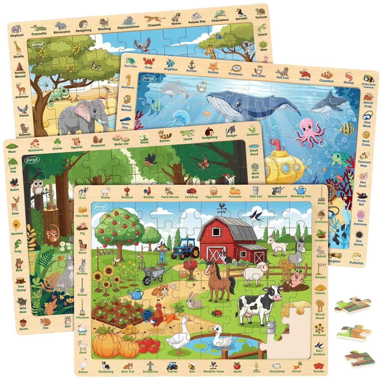 Wooden Search & Find Puzzles Animal Learnig Toys | 4 x 60-Piece