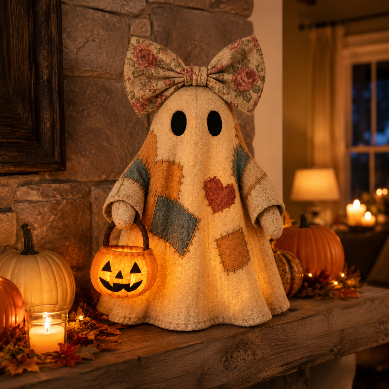 👻Lighted Vintage Patchwork Ghost