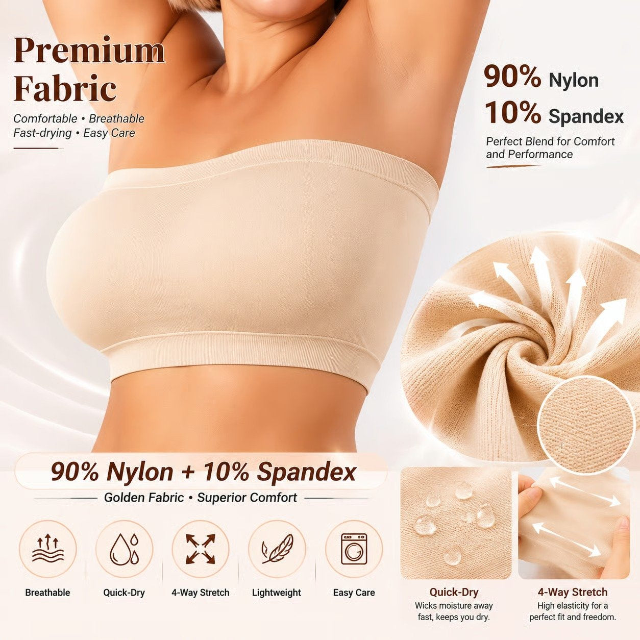 ✨ Convertible Strapless Bandeau Bra with Wireless Comfort, Anti-Slip Grip 👍Suitable for All Body Types