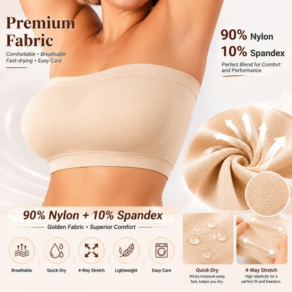 ✨ Convertible Strapless Bandeau Bra with Wireless Comfort, Anti-Slip Grip 👍Suitable for All Body Types