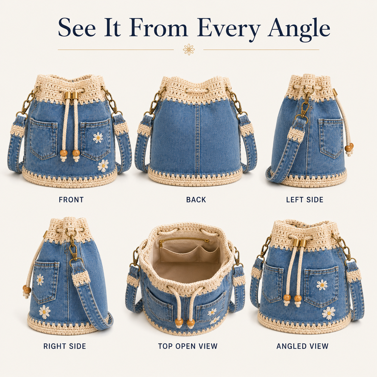 🔥Denim Crochet Bucket Bag