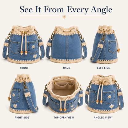 🔥Denim Crochet Bucket Bag