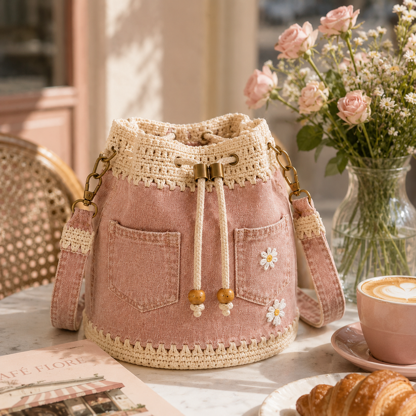 🔥Denim Crochet Bucket Bag