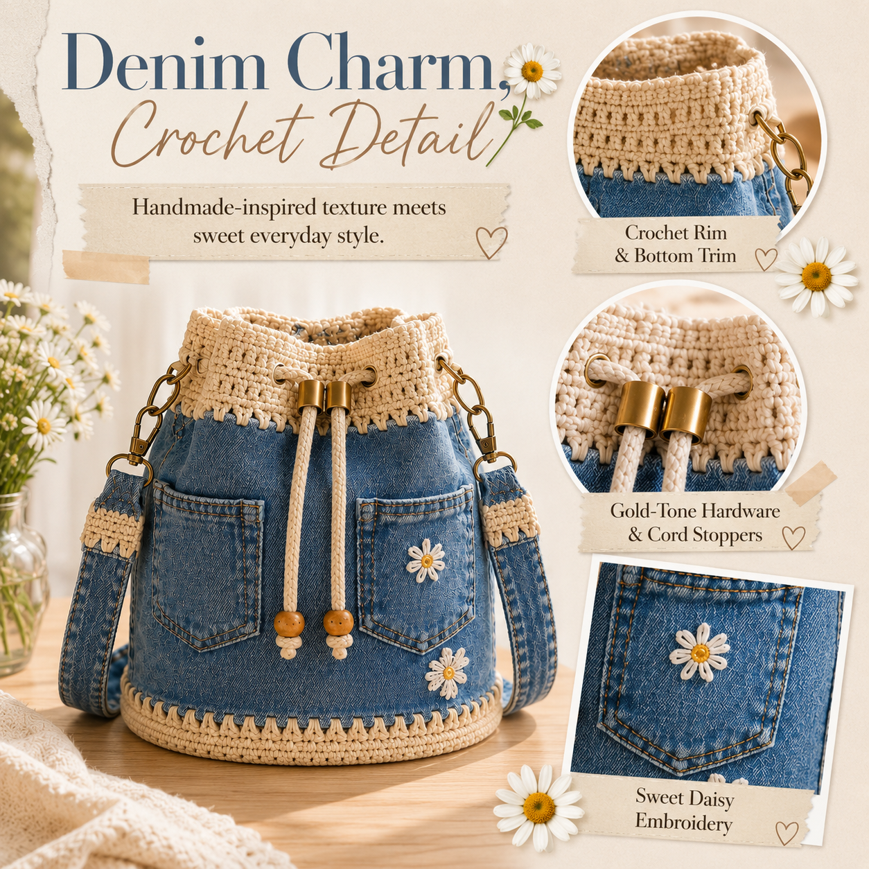 🔥Denim Crochet Bucket Bag