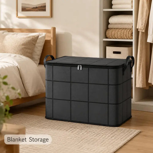 Large Storage Bin with Zipper — Foldable Moving Bag for Blankets, Bedding & Clothes