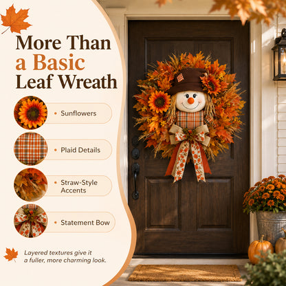 🔥🍁 Fall Favorite – Lighted Scarecrow Front Door Wreath