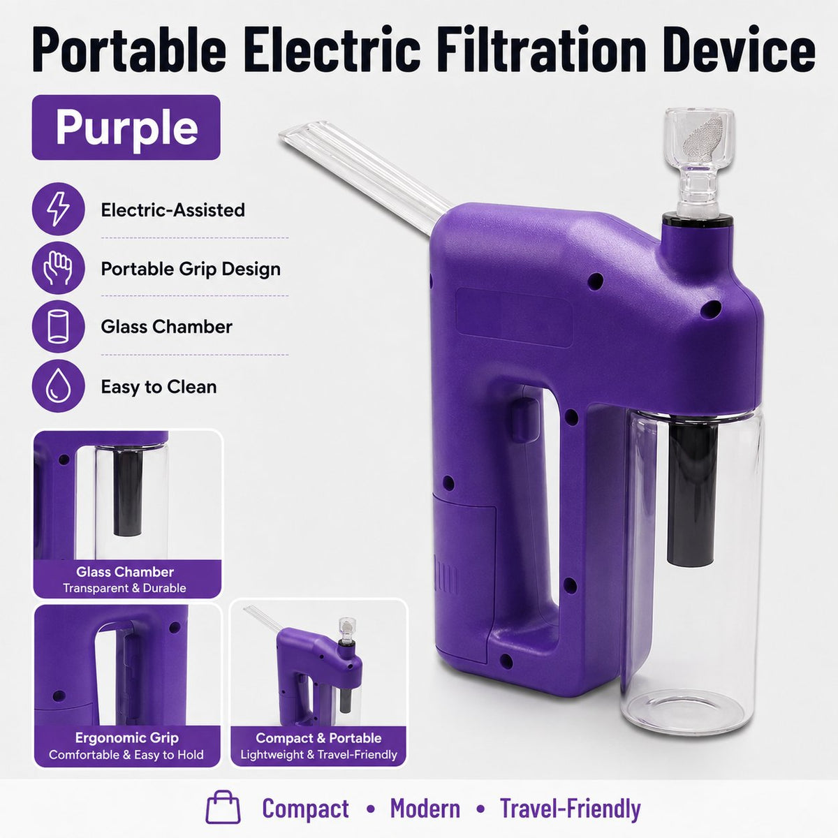 Portable Handheld Electric Filtration Device | Compact Glass Chamber Design with Electric-Assisted Operation & 6 Color Options ✨