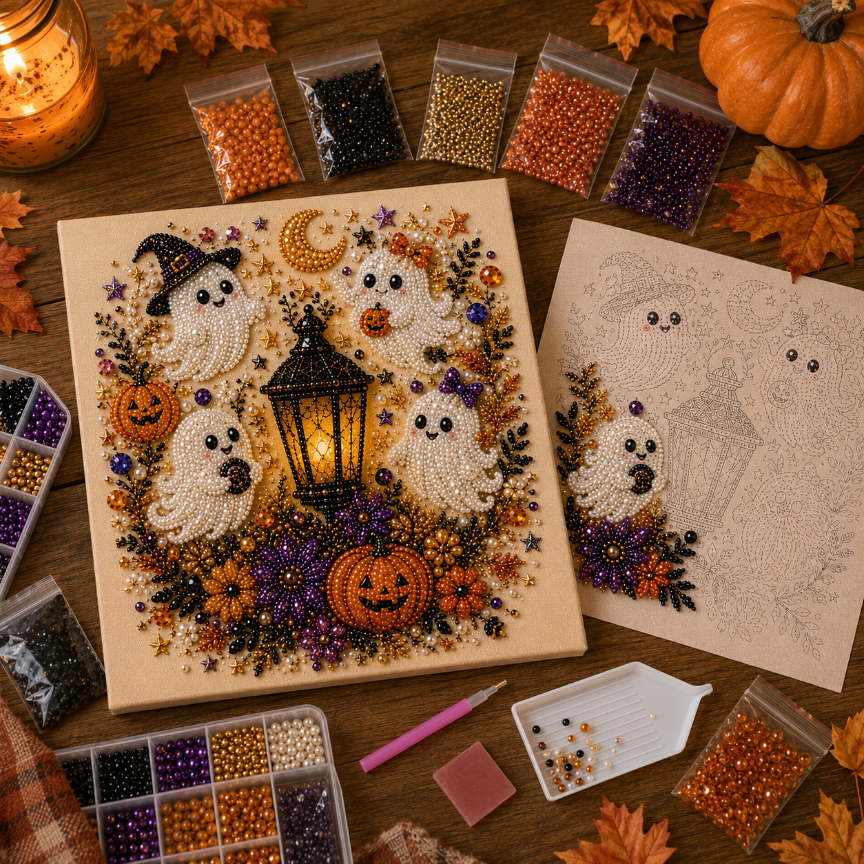 👻✨ Halloween Pearl Art DIY Kit – Turn Tiny Pearls into Spooky-Cute Magic