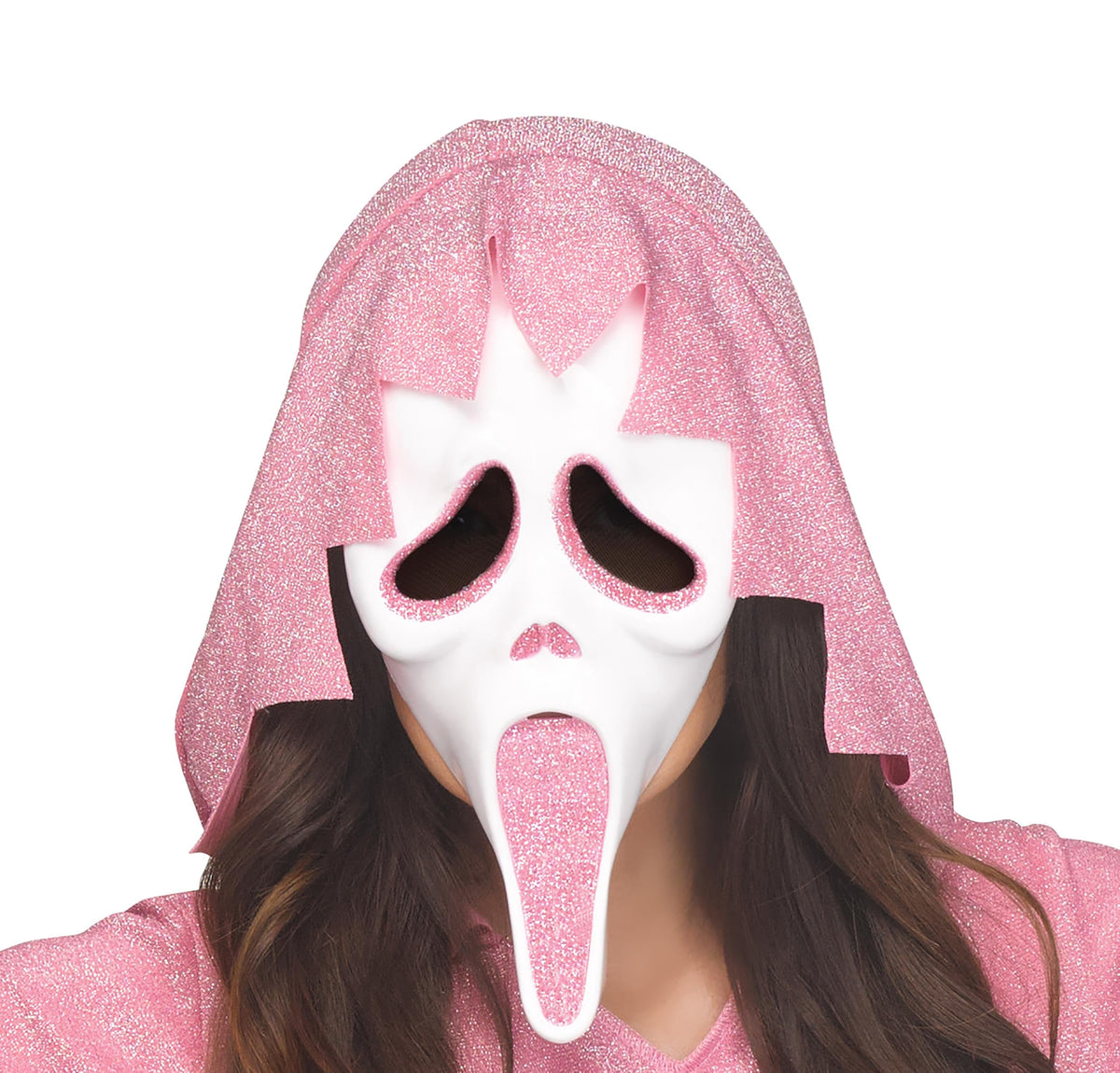 Pink Glitter Ghost Costume | Hooded Dress &Screaming Mask (Kids & Adult)