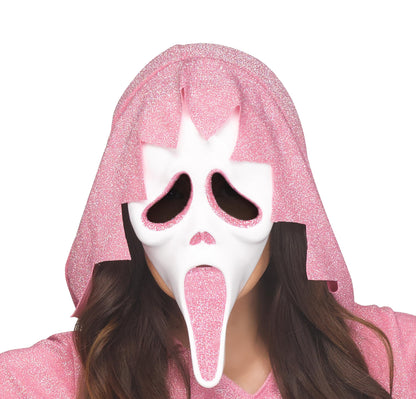 Pink Glitter Ghost Costume | Hooded Dress &Screaming Mask (Kids & Adult)