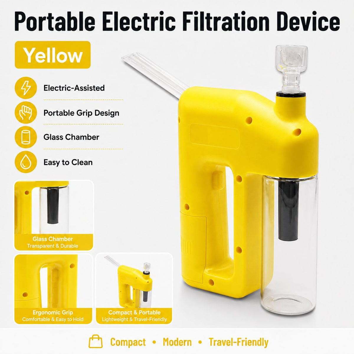 Portable Handheld Electric Filtration Device | Compact Glass Chamber Design with Electric-Assisted Operation & 6 Color Options ✨