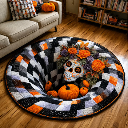 3D Skeleton Vortex Quilted Round Halloween Rug