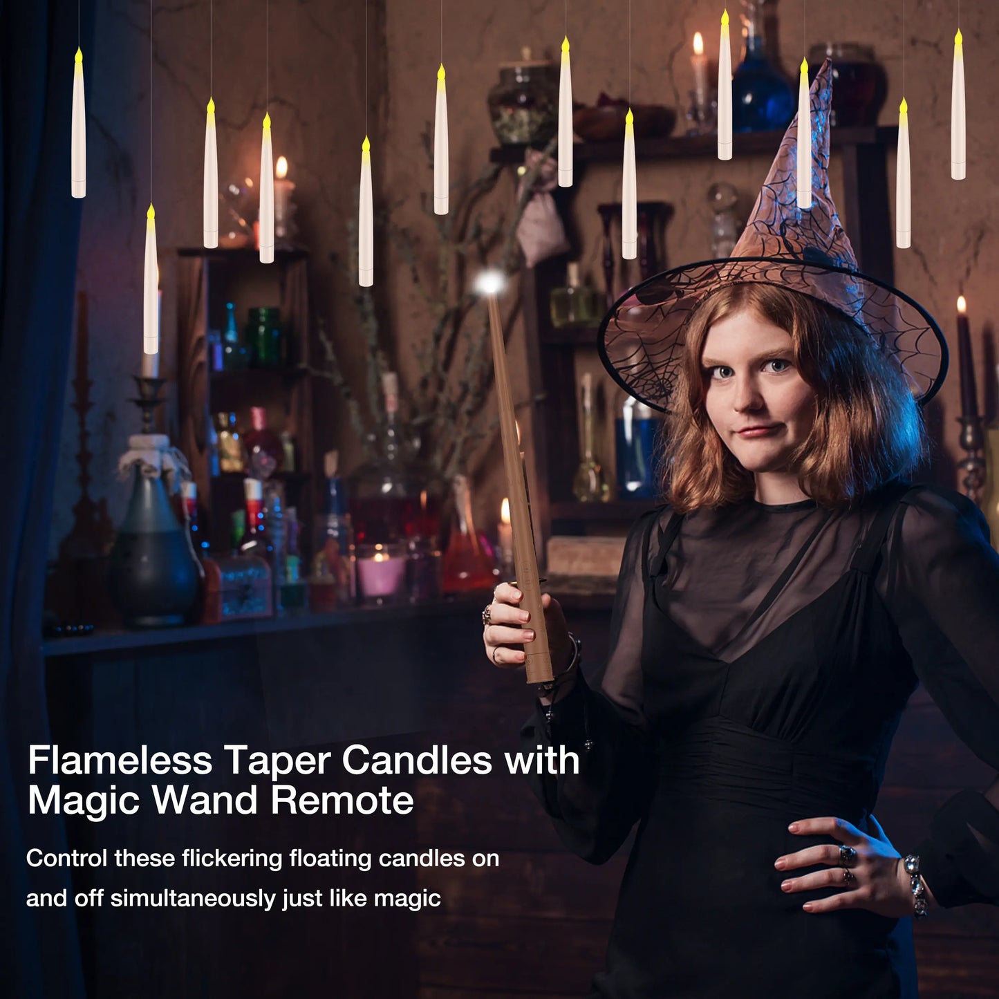 🪄🕯️ FLOATING FLAMELESS CANDLES WITH MAGIC WAND