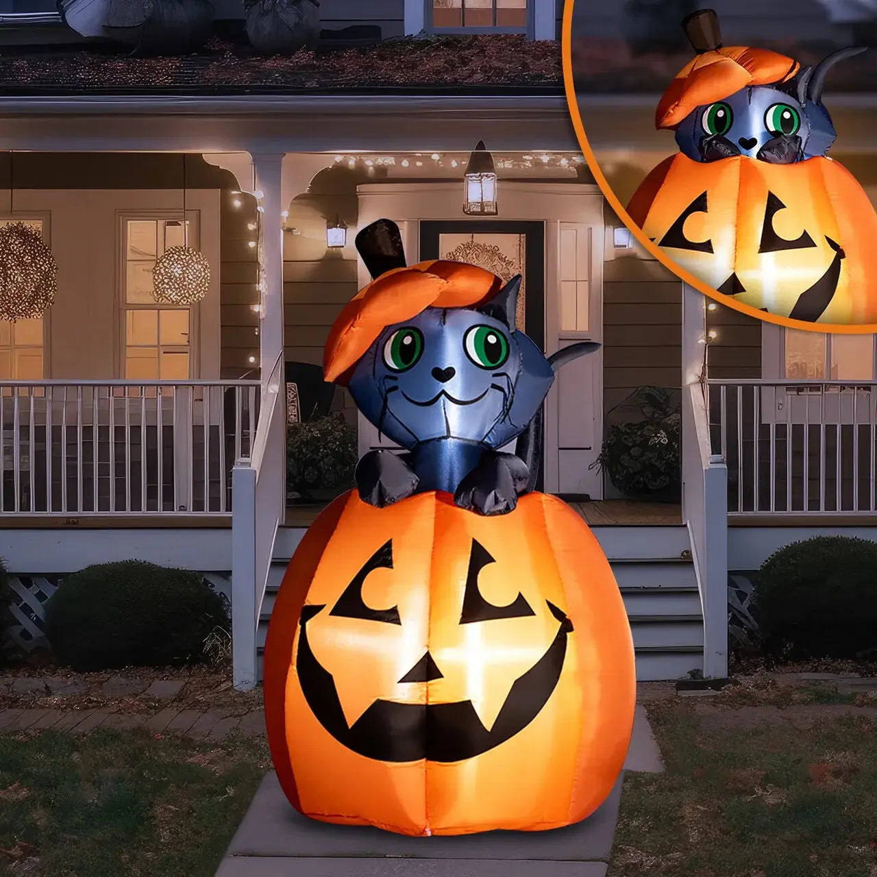 🐱HALLOWEEN FLASH SALE: 5FT INFLATABLE CAT ON PUMPKIN — THE ULTIMATE YARD DECORATION!🐱