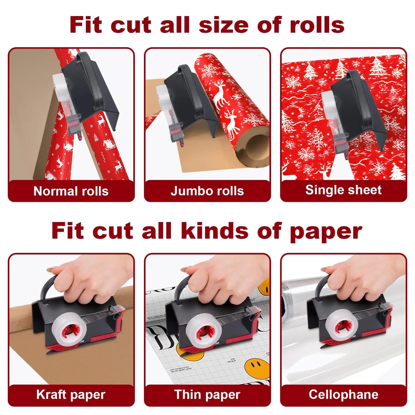 🎁 2-in-1 Wrapping Paper Cutter & Tape Dispenser