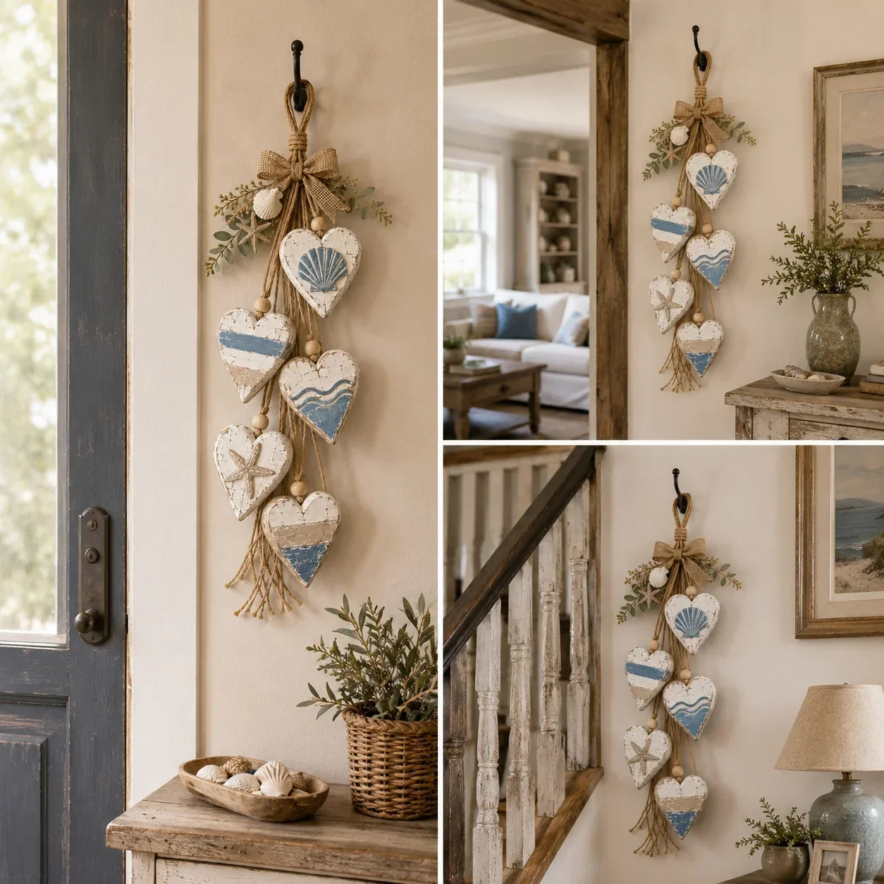 Rustic Hanging Heart Wall Decor with Optional Warm Lights