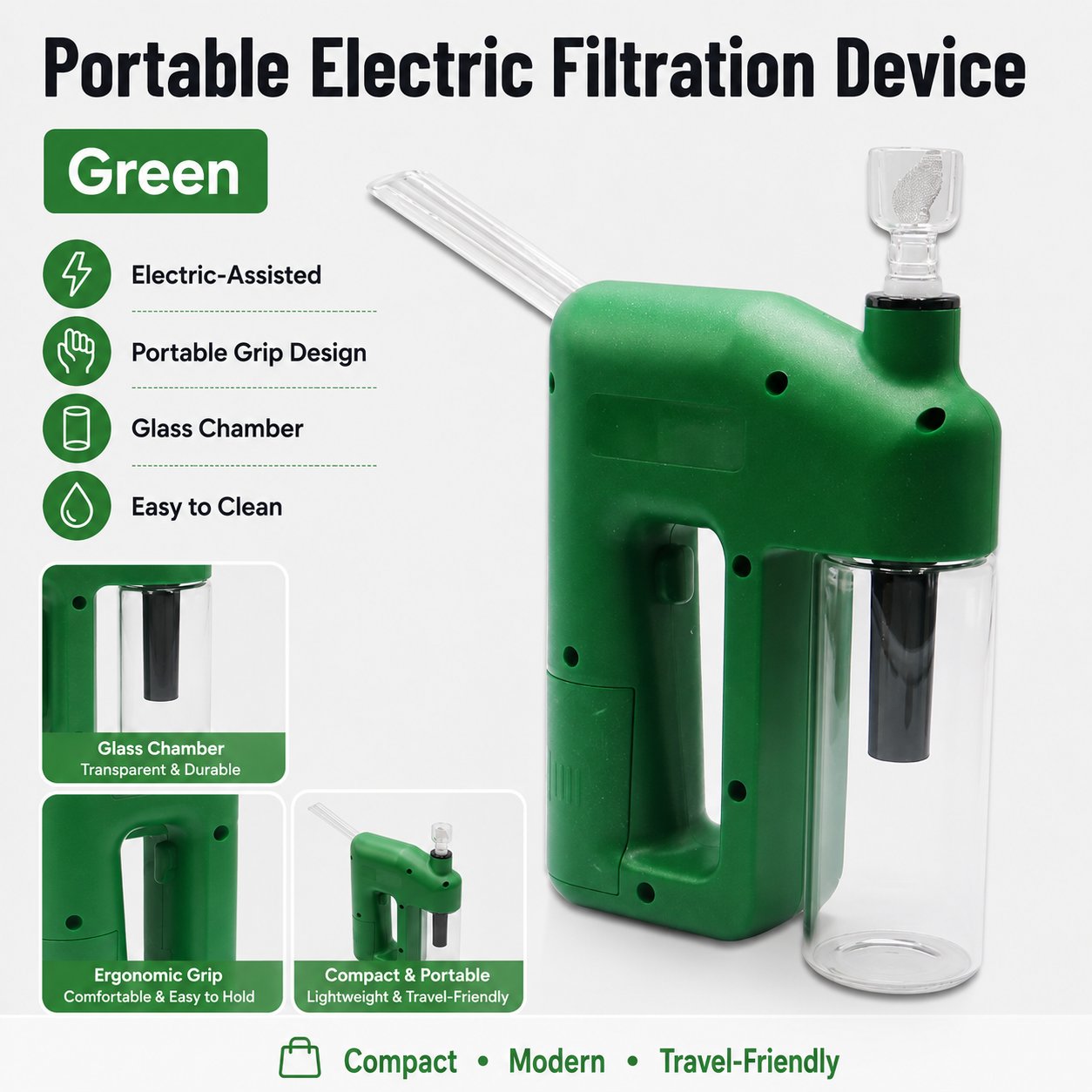 Portable Handheld Electric Filtration Device | Compact Glass Chamber Design with Electric-Assisted Operation & 6 Color Options ✨