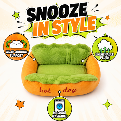 Hot Dog Plush Pet Bed – Ultra-Soft Calming Bed for Dogs & Cats